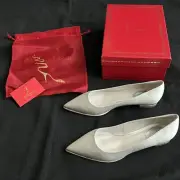 Rene Caovilla Shoes Silver Satin Crystal Rhinestone Ballerina Flats Womens 10