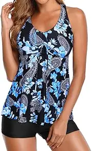 Holipick Two Piece Tankini Swimsuits for Women Tummy Control Bathing Suits Flowy Swim Tank Top with Boy Shorts