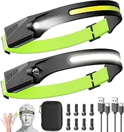 LED & COB Rechargeable Headlamp, LED Head Flashlight Lamp with Motion Sensor,IPX4 Waterproof,350 Lumens Lightweight USB Head Light for Outdoor Night Fishing Camping Running Cycling Working (2Pcs)