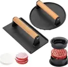 3x Smash Burger Press Kit w/Wooden Handle Round Rectangle Meat Press for Griddle
