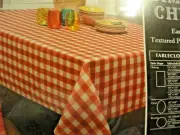NEW Fun RED & WHITE checkered Fabric TABLECLOTH 52" X 70" oblong BBQ cook