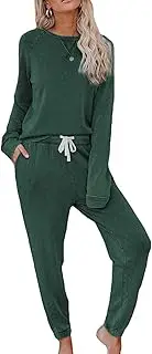 [Bsetree] Saeklia Cozy 2 Piece Outfits Lounge Sets for Womens Loungewear Long Sleeve Tops and Joggers Sweatpants Sweats Track Suits Set, Dark Green, Large
