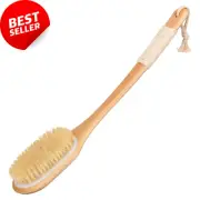 Body Shower Brush 17.6'' Wooden Back Scrubber for Lymphatic Drainage