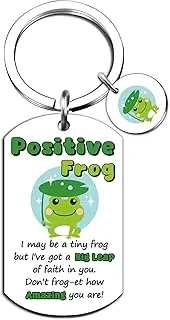 [Lelekdo] Positive Frog Gifts for Women Frog Themed Gifts for Women Inspirational Motivational Keychain Funny Gag Present for Teen Daughter Bestie, Silver