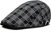 [Generic] Men's Beret Hat Summer Thin Section Plaid Beret Men's Cotton Linen Sun-Shading Duck Tongue Cap Middle-Aged and Elderly Father Forward Hat