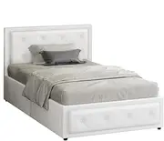 ALFORDSON Bed Frame with Gas Lift Storage Base King Single Size, Bed Platform Foundation with PU Leather Upholstered Tufted Headboard for Mattress Topper, Della White