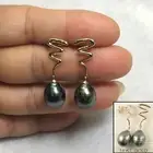 14k Yellow Gold Lightning Design Baroque Black Tahitian Pearl Dangle Earrings