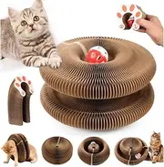 Mumoo Bear Foldable Cat Scratcher Toy with Ball Track, Kitten Curl Toy Interactive Accordion-Style Scratching Pad, Corrugated Paper,Magic Organ Cats Scratcher Board