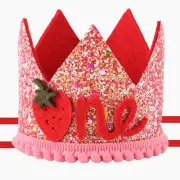 Strawberry 1st Birthday Hat for Baby Girls, Pink Sequin Berry Headwear First Bir
