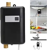 3800W/3400W Electric Water Heater Instant Tankless Water Heater, 220V Temperature Display Shower Universal,Black,3400W