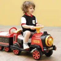 在飛比找樂天市場購物網優惠-免運開發票 兒童電動復古小火車 可坐可騎充電男女孩玩具車 寶