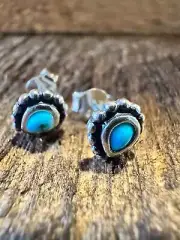 Navajo Sterling Silver Teardrop Turquoise Earrings with Gift Box