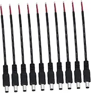 TINEASUR 12v Dc Power Jack Connector Cable Set 5.5x2.1mm Pigtail Cable 10 Pieces Black Color