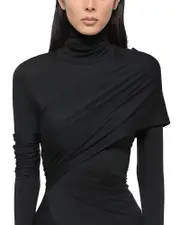 Helmut Lang Asymmetric Draped Turtleneck Top