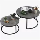 Set of2 Round Stone Nesting Coffee Table Compact Stacking Side Tables Space-save