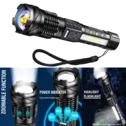 30W 14LED Tactical Flashlight Zoomable Rechargeable Light White Laser Torch A76