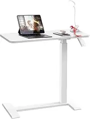 Xmart Adjustable Overbed Table with Wheels，Pneumatic Mobile Standing Desk，Rolling Computer Car，Laptop Desk Multi-Purpose for Home and Medical Use，Sofa Side Table, Movable Bed Table (80x40cm, White)