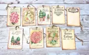 9~Vintage~Ephemera~Garden~Junk Journal~Linen Cardstock~Gift~Hang~Tags