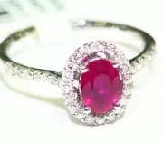 1.26CT 14K Gold Natural Round Halo White Diamond Ruby Vintage Engagement Ring
