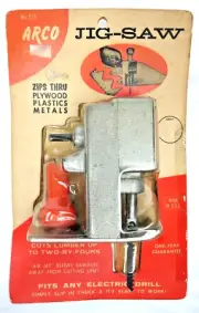 Vtg ARCO Portable Jig-Saw for Electric Drills No.510 Wood Plastic Metals USA NOS