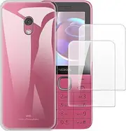 2 Pack Tempered Glass + TPU Phone Case Combo Compatible with Nokia 225 4G 2024, Shockproof Protective Cover and Screen Protector Set (Clear)
