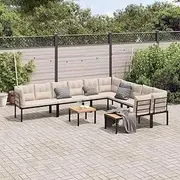 7 Piece Garden Sofa Set with Cushions Black Powder-Coated Steel Patio Bar Sets