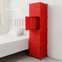 在飛比找博客來優惠-【藤立方】組合4格收納置物櫃(4門板+調整腳墊)-DIY 紅