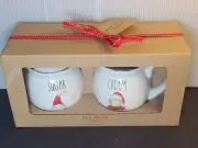 NEW Rae Dunn Magenta Cream & Sugar Set Christmas Mr & Mrs Santa Clause Retired