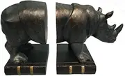 Comfy Hour Wildlife Collection Bronze Rhino Art Bookends, Animal Decoration, Set of 2, 1 Pair, Antique Style, Heavy Weight, Copper, 7" Length 6" Height