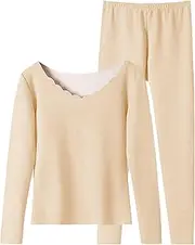 [Generic] Cold Weather Pants Women Warm Coat Plus Velvet Thickened AB Wool Self Heating Thermal Underwear Long Sleeve Seamless Base Set Duds for Women Plus Size
