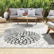 homeart Outdoor Rug - Easy-Clean, Durable, Stain-Resistant, Weather & UV Resistant Indoor & Outdoor Rugs for Porch, Deck, Balcony, Garden, Picnic and Patio | Bellis Black, Grey - 80x150cm