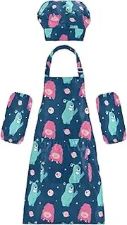 AIXIWAWA Kids Apron Chef Hat Set, Child Kitchen Bib Aprons Adjustable for Cooking Baking Painting (Cute Monsters)