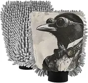 XYMZR Gothic Crow Glasses Absorbent Microfiber Car Wash Mitt, Funny Cute Anime Scratch Free for Cars Cleaning, Home Cleaning Mitts, 2 Pack, 10.24” L x 7.09” W