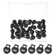 30 Pcs Round Cord Lock Single Hole Spring Loaded Toggle Stoppers with Box Black