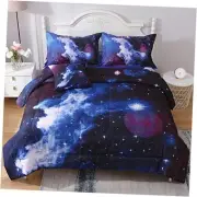 Twin Galaxy Comforter Sets 6 Piece Bed in A Bag, Outer Space Themed Bedding