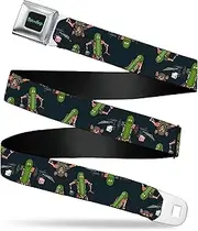 [Buckle-Down] Rick and Morty Belt, Seatbelt Buckle Belt, Rick and Morty Pickle Rick Rat Suit Poses Scattered Black, Adjustable