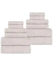Superior Playa Zero Twist Cotton Medium Weight Solid Waffle Textured 12pc Towel Set