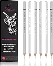 GETHPEN Professional White Charcoal Pencils Set - 6 Pieces Sketch Highlight White Pencils for Drawing, Sketching, Shading, Blending - Beginners & Artists