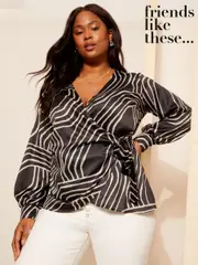 Friends Like These Black Print Satin Wrap Blouse (AD7569) | $83