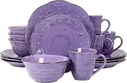 Elama Rustic Birch 16 Piece Stoneware Dinnerware Set in Purple