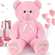 MorisMos 124 cm Giant Teddy with Footprint, Pink, Large Teddy Bear, XXL, Soft Cuddly Bear Plush Bear, Girl Mother