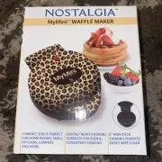 Nostalgia My Mini Waffle Maker Tan Leopard Pattern NEW