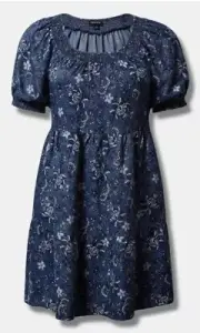 Torrid Mini Chambray Puff Sleeve Smocked Dress Size 1 - 1X - 14/16