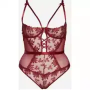 Oh La La Cheri Embroidered Open Cup Teddy in Rhubarb - 2X (18-20)