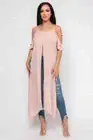 Mauve Pink Cold Shoulder Long Top Size Large Cover Up Slits Summer Travel