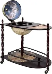 Globe Bar Wine Stand Wood Freestanding, Trolley Liquor Cabinet With Wheels, Bottom Shelf, Retro Cart for Dining Room Living Room Home