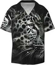 [EdWal] Leopard Print Men's Print T Shirts Short Sleeve Polo Shirts Casual Summer Beach Shirt for Men