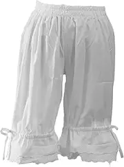 [yuksok] Women Teen Girls Bloomer Shorts Bottom Shorts Lace Hem Elastic Waist Panties Fashion Vintage Pumpkin Shorts Victorian Shorts, White, XXL
