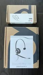 The Plantronics HW710 EncorePro headset + HP Poly DA85 brand new in box