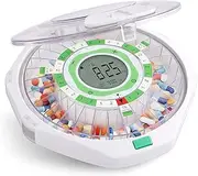Live Fine 28-Day Automatic Pill Dispenser Frosted Lid with Upgraded LCD Display and Key Lock, Sound & Light for Prescriptions, Medication, Vitamins, Supplements & More